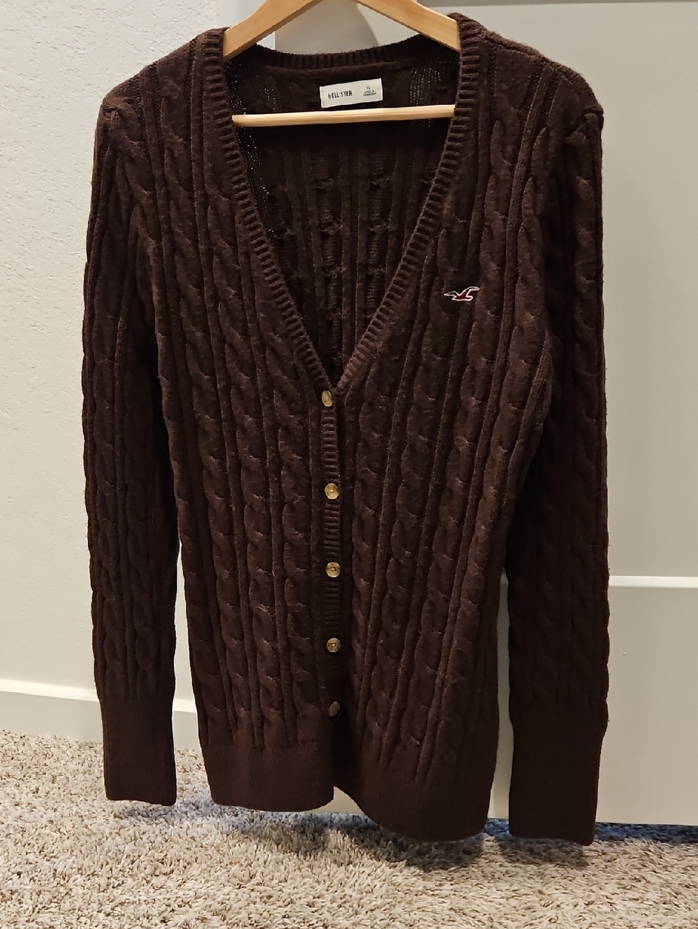 Hollister Women's Dark Brown Cable Knit Button Cardigan